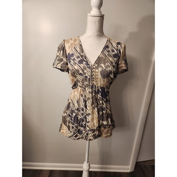 BCBGMaxAzria Tops - Vintage BCBG Max Azria 100% Silk Babydoll Top – Y2K Abstract Print Blouse Sz S